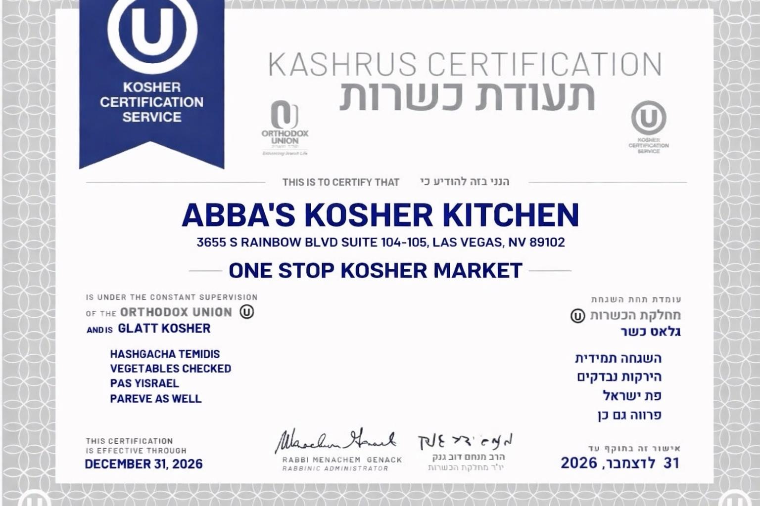 Kosher Certificate